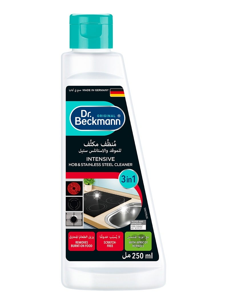 Intensive Hob & Stainless Steel Cleaner, 3 In 1, With Apricot Kernels, Scratch Free, Removes Burnt-On-Food, 250ml